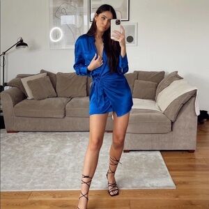 NEW WITH TAG ZARA SATIN EFFECT WRAP MINI DRESS BLUE XL